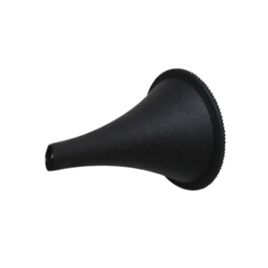 Small black tapered plastic funnel called a Speculum